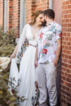 Long Flare Split Sleeve Boho Colorful Embroidery Wedding Dress