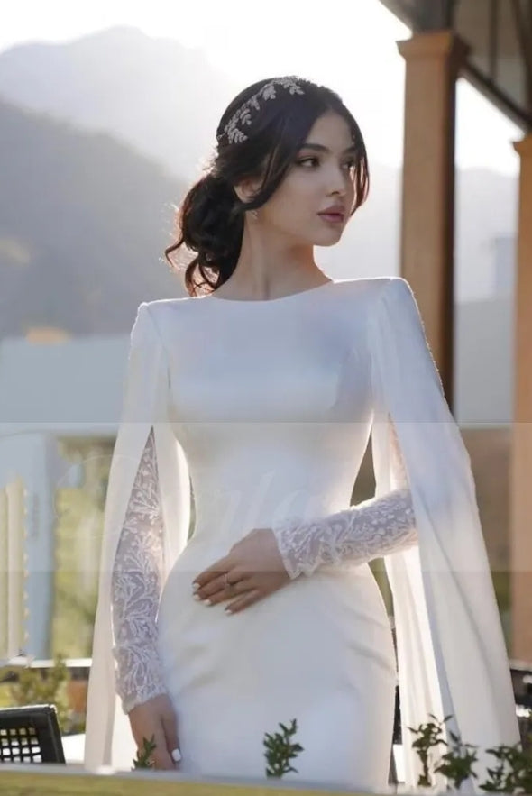 Classic Satin Lace A Line Wedding Dress