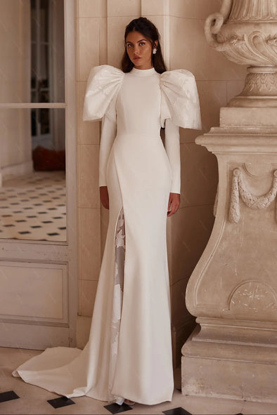 #DZ9423 Soft Satin Mermaid Wedding Dress With High Side Split