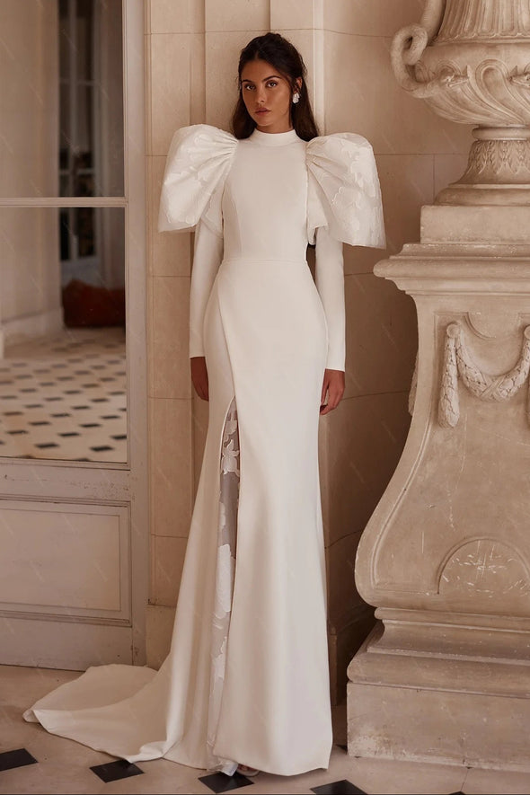 #DZ9423 Soft Satin Mermaid Wedding Dress With High Side Split