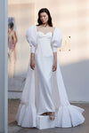 Embossed satin Wedding Cape With Half Puffy Sleeves DJ317