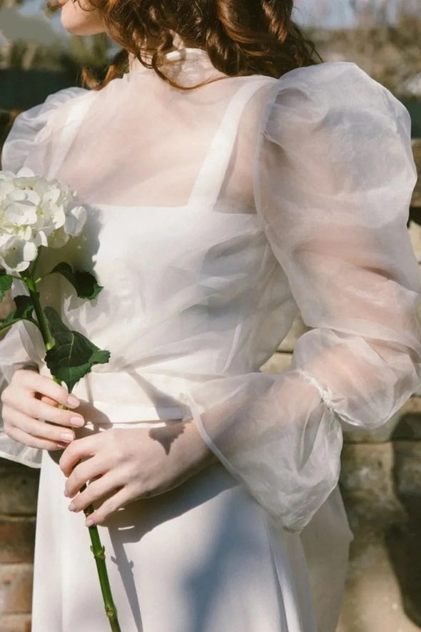 Wedding Cover Up Sheer Organza Wrap Top With Volume Sleeves