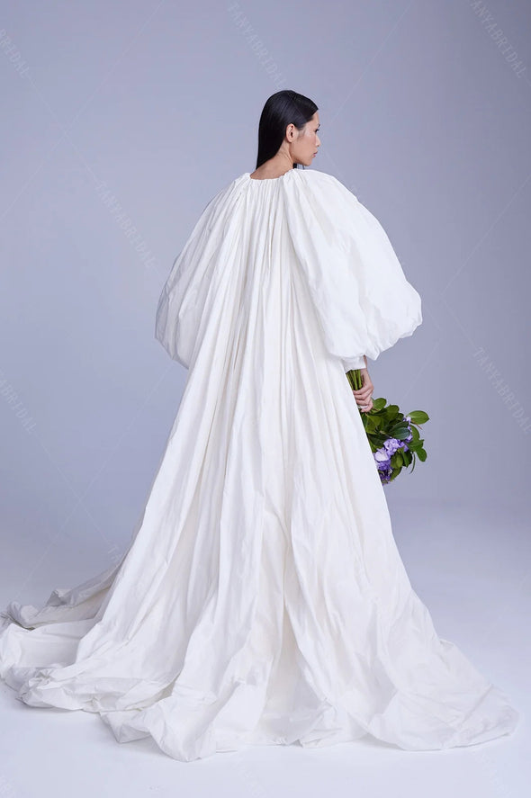 Taffeta Long Wedding Capes With Puff Full Sleeve DJ198