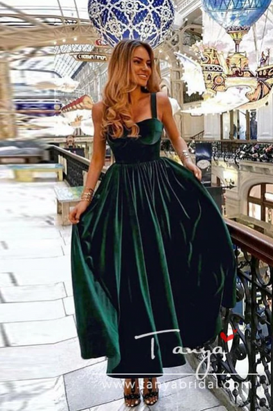 Velvet Dark Green Prom Dresses Party Gowns SPF002