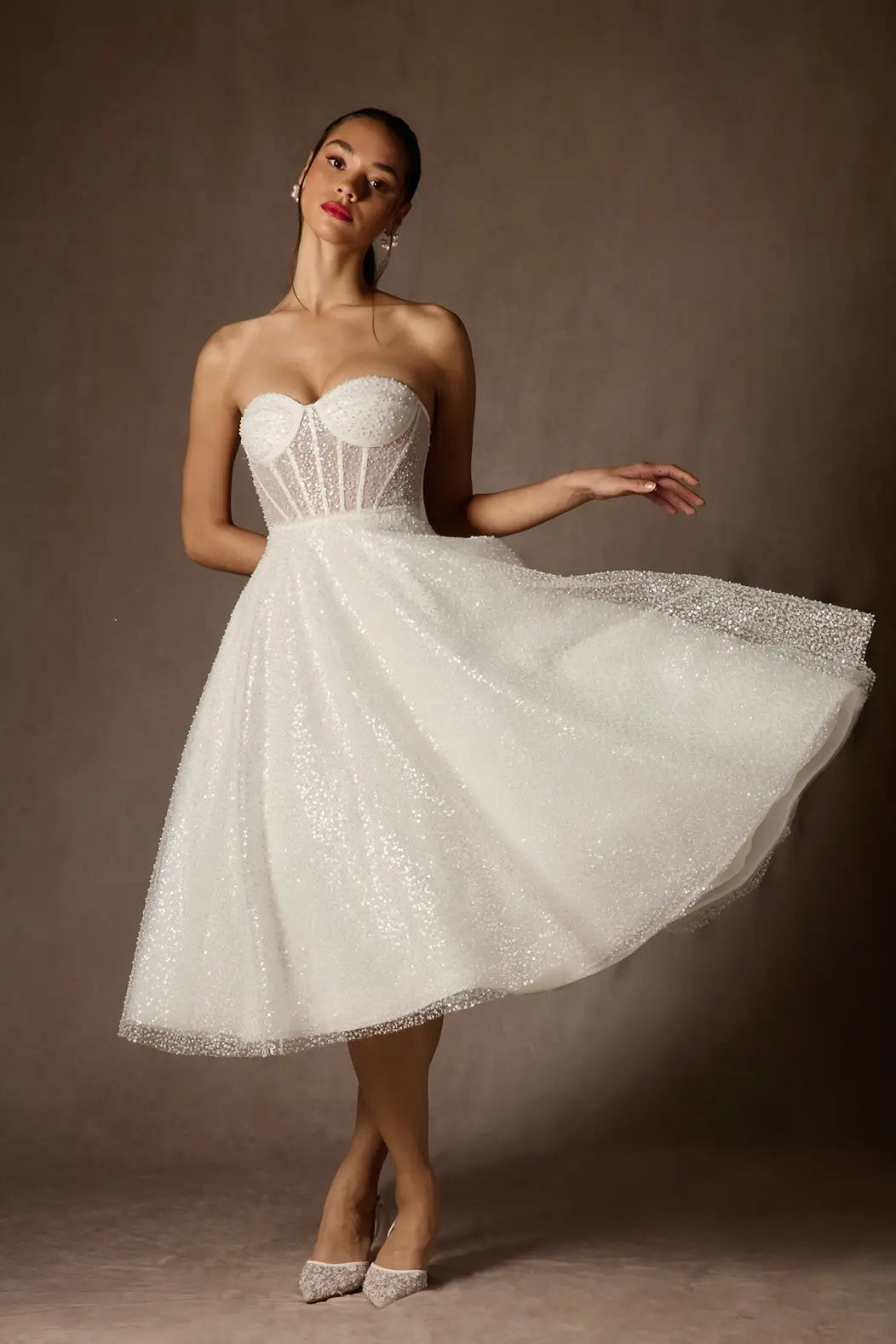 A Line Sparkly Beach Wedding Dress Knee Length TANYA BRIDAL A Line Sparkly Beach Wedding Dress Knee Length TANYA BRIDAL