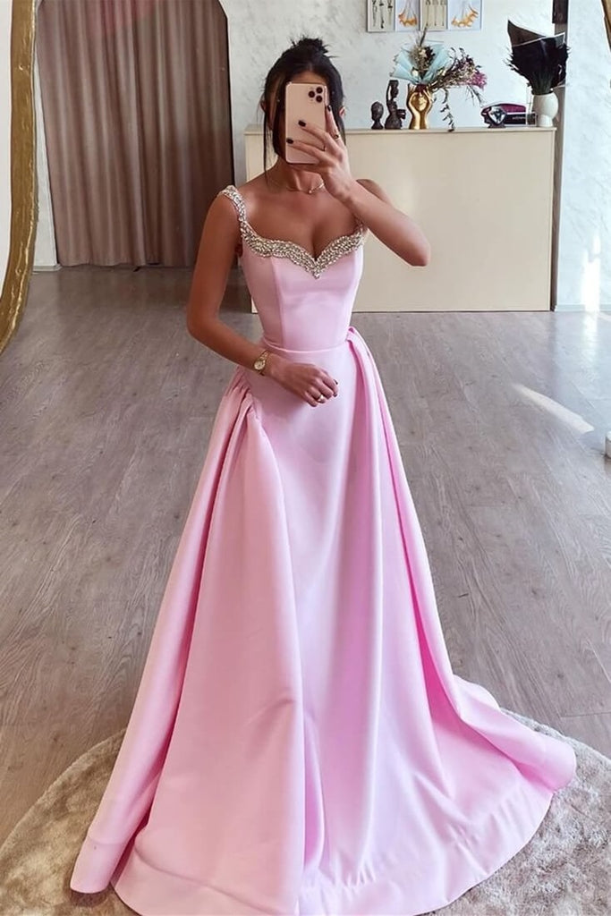long pink satin dress A Line Evening Gown Crystal Prom – TANYA BRIDAL prisync Store on a padded George Clooney and Amal Size:12-24 Months
