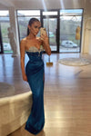Blue Long Women Eveing Dress Crystal High Slit