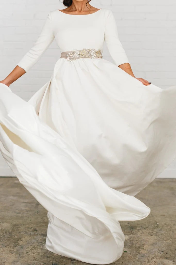 white wedding dress with champagne sash Ivory Lace Champagne Tulle Wedding Dress Off Shoulder Lisposa