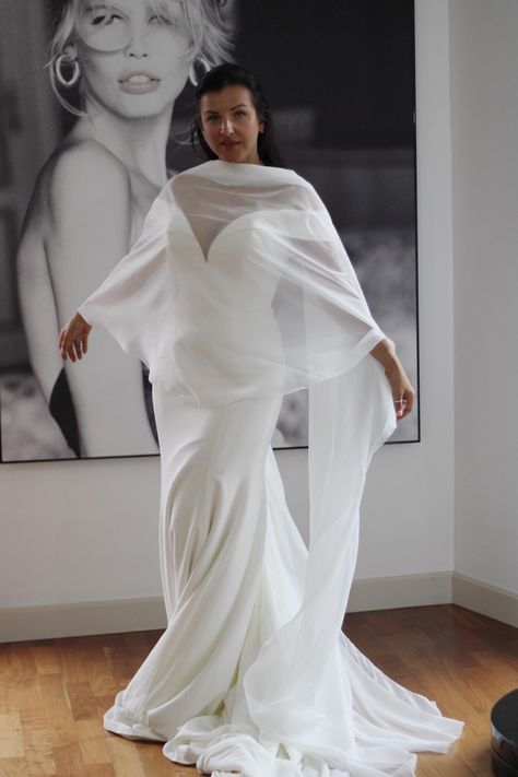 chiffon wrap wedding dress Skai Silk Cotton Wedding Dress