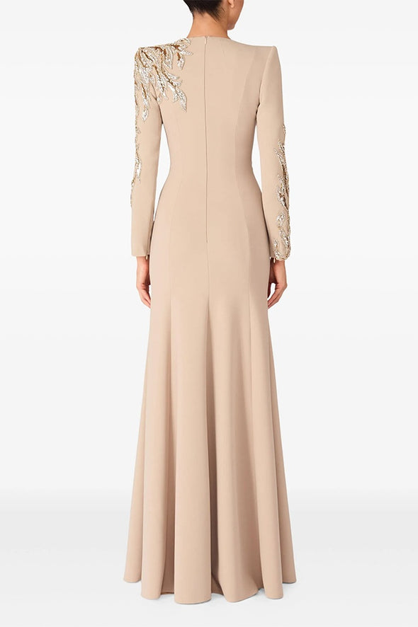 #DZ9379 Long Sleeves Black Champagne Evening Dress With Sequins