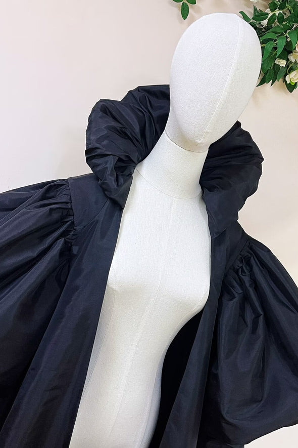 Black Taffeta Long Lady Evening Party Cape Cloak Outfit