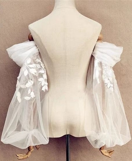 Fairy Leaves Lace Off-the-shoulder Ivory Tulle Sleeves