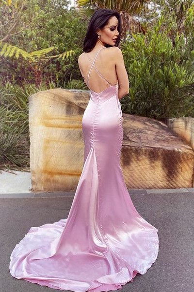 Simple Long Mermaid Backless Prom Dress Cross Back 24381934