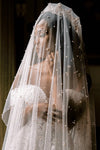 V186 Long Arabic Wedding Veil With Pearls Two Layers