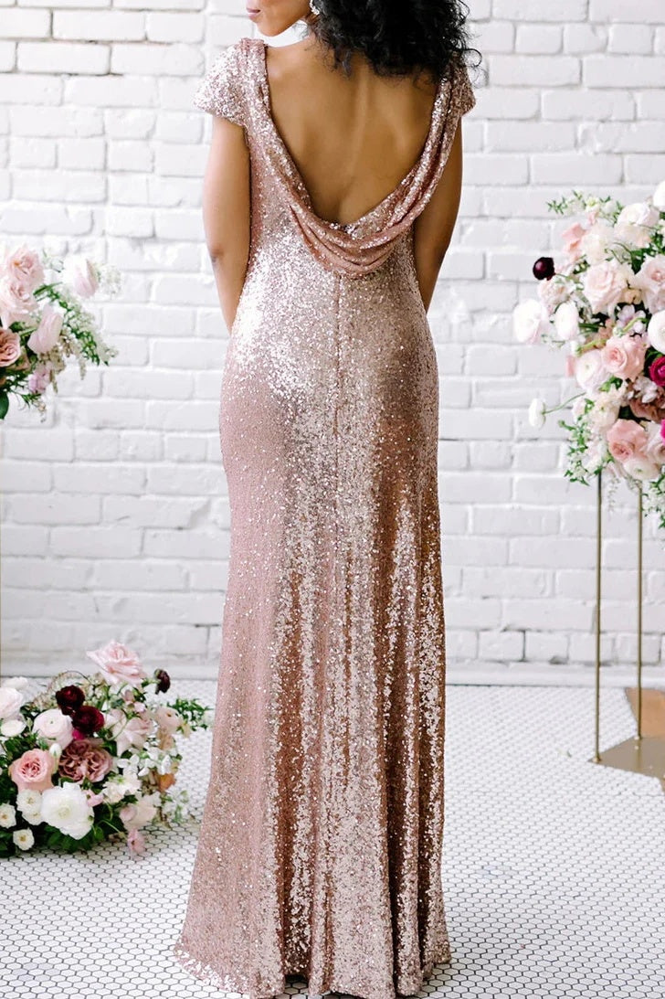 Rose Gold Sequins Long Bridesmaid Dress Backless TANYA BRIDAL Rose Gold Sequins Long Bridesmaid Dress Backless TANYA BRIDAL