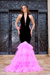 Halter Neck Mermaid Long Evening Dress Black And Pink