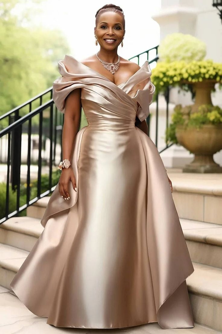 Romantic A Line V Neck Plus Size Satin Mother Of The Bride Dress TANYA BRIDAL Romantic A Line V Neck Plus Size Satin Mother Of The Bride Dress TANYA BRIDAL