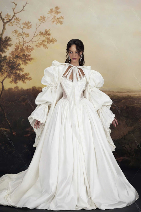 #DZ9437 Taffeta Cape With Train And Bouffants