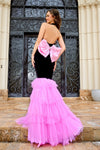 Halter Neck Mermaid Long Evening Dress Black And Pink