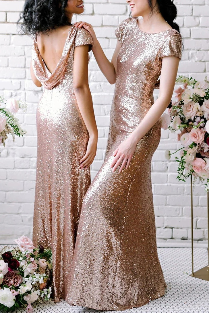 Rose Gold Sequins Long Bridesmaid Dress Backless TANYA BRIDAL Rose Gold Sequins Long Bridesmaid Dress Backless TANYA BRIDAL