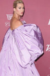 A Line Puffy Sleeves Lavender Taffeta  Prom Dress