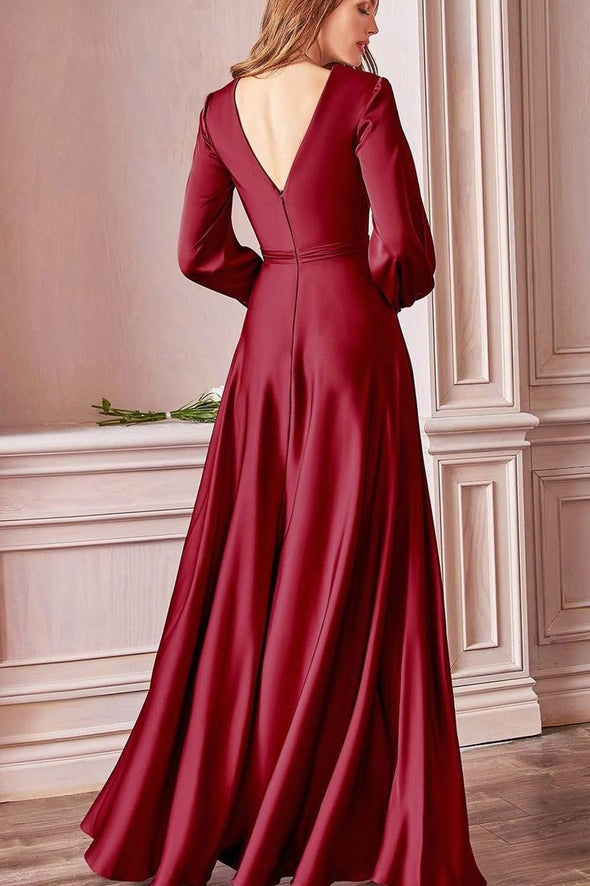 Plunging V Neck High Slit Long Evening Dress TANYA BRIDAL Plunging V Neck High Slit Long Evening Dress TANYA BRIDAL