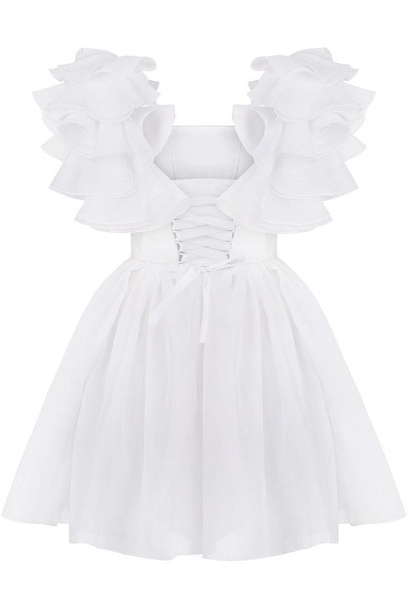 Mini Wedding Dress With Ruffles Sleeves