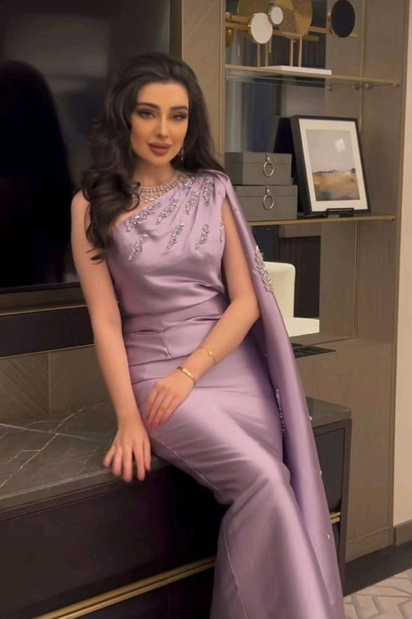 Lavender One Shoulder Long Women Evening Dress