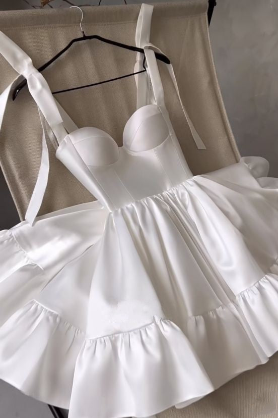 White Short Mini Satin Party Dress Homecoming Gowns 24372049 TANYA BRIDAL White Short Mini Satin Party Dress Homecoming Gowns 24372049 TANYA BRIDAL
