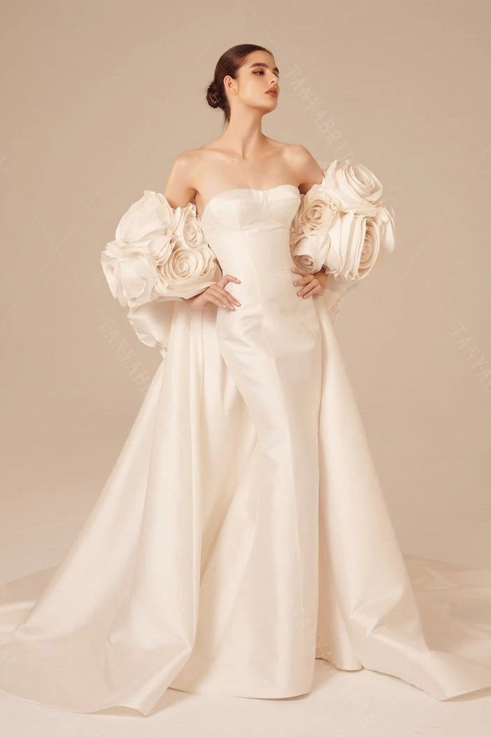 mermaid wedding dresses with roses Mermaid Wedding Dress Off-Shoulder Satin Bridal Gown with Crystals Beaded Ruffles Tiered Chapel Train Custom Made from Dhgate Mermaid Wedding Dresses