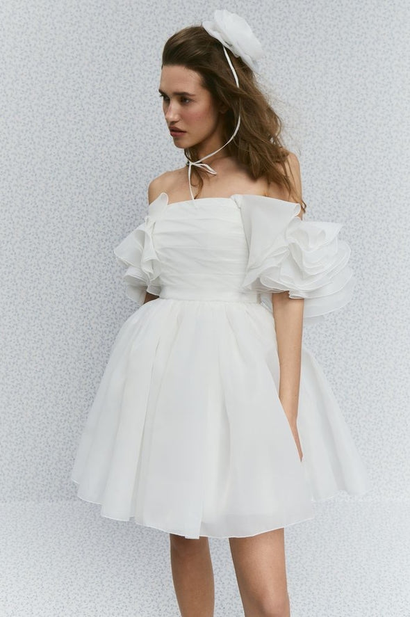 Mini Wedding Dress With Ruffles Sleeves