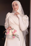 O Neck Long Sleeves Muslim Wedding Dress With Pleats