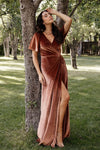 Womens Meghan Velvet Wrap Maxi Dress Bridesmaid Gown