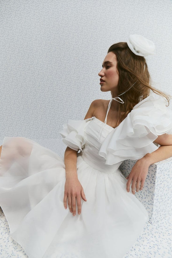 Mini Wedding Dress With Ruffles Sleeves