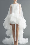 Ruffle Wedding Cape Sheer Long Wedding Cloak With Train