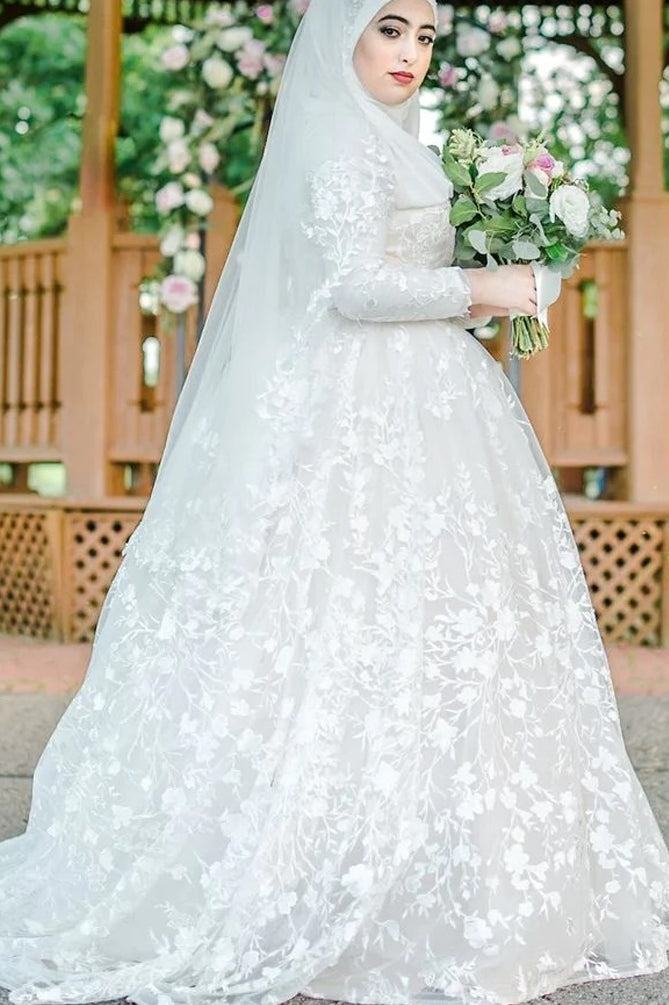 Muslim Arabian Wedding Dress With Long Sleeves Ball Gown Dubai Kaftan TANYA BRIDAL Muslim Arabian Wedding Dress With Long Sleeves Ball Gown Dubai Kaftan TANYA BRIDAL