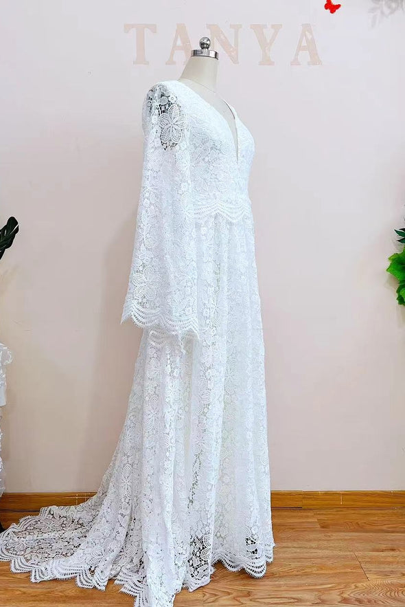 Flare Sleeve Lace Wedding Dresses Robe de soriee Chic ZW335