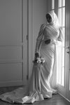 O Neck Long Sleeves Muslim Wedding Dress With Pleats
