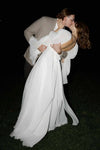 Deep V Neck Long Sleeves Cross Back Chiffon Wedding Dress