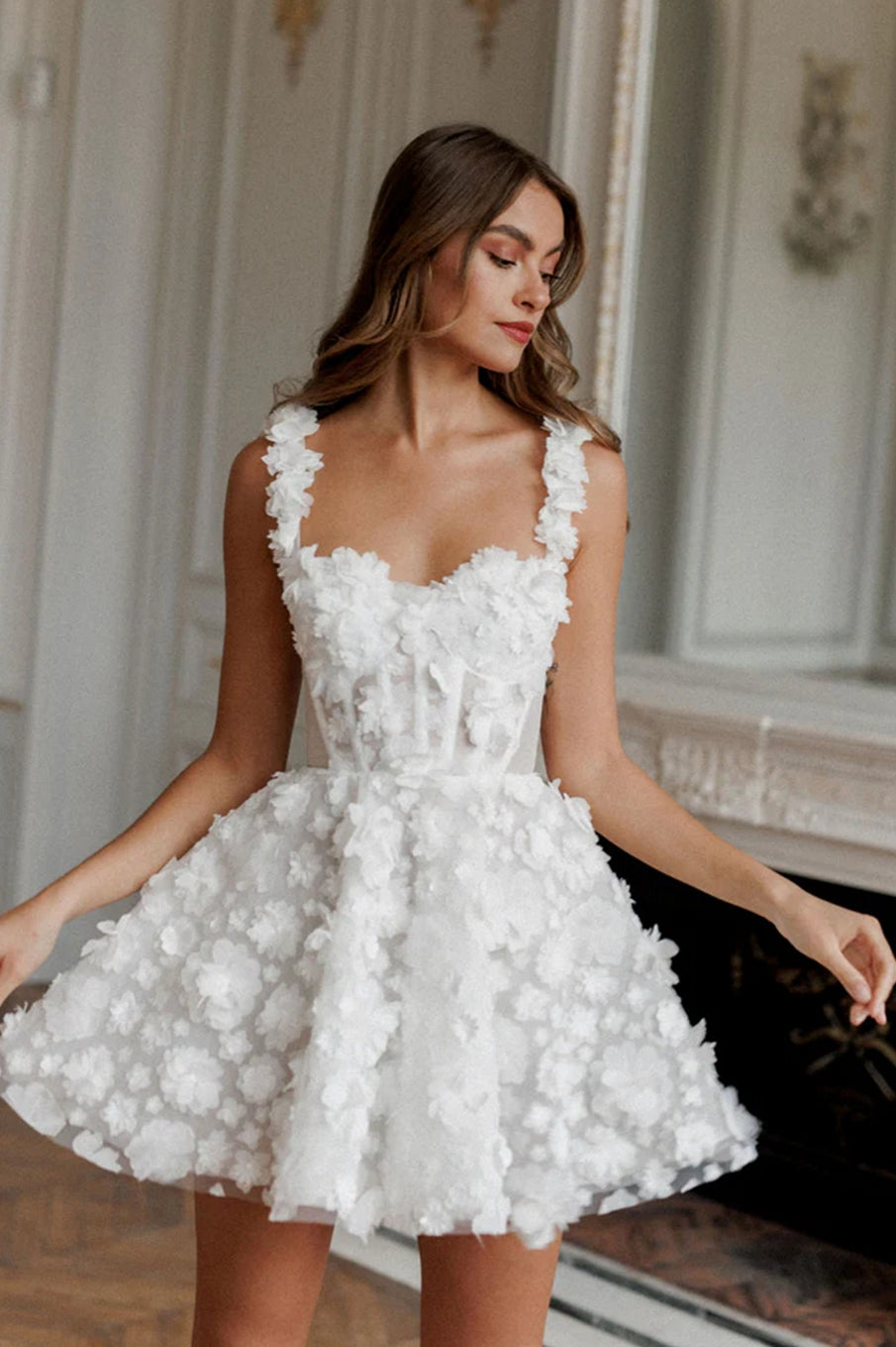 Modern Straps Lace Flower Short/Mini Wedding Dresses TANYA BRIDAL Modern Straps Lace Flower Short/Mini Wedding Dresses TANYA BRIDAL