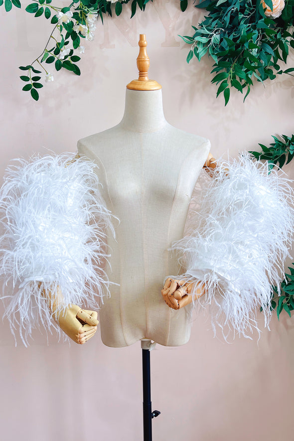 Black Puffy Detachable Ostrich Feather Sleeves For Wedding Party