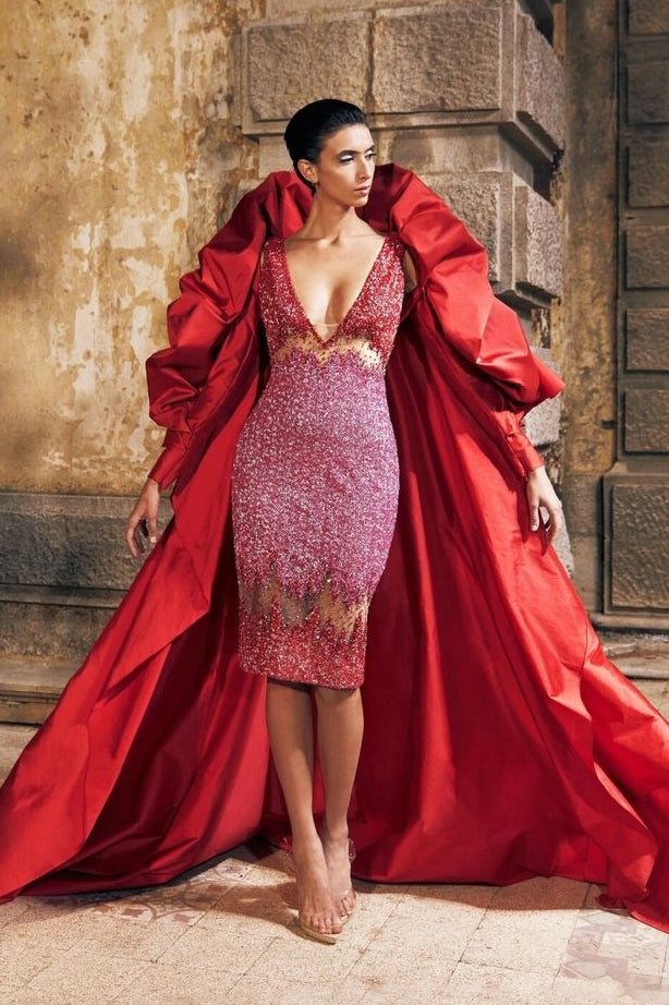 Red Ruffled Taffetta Special Occasion Evening Party Cape Jacket TANYA BRIDAL Red Ruffled Taffetta Special Occasion Evening Party Cape Jacket TANYA BRIDAL