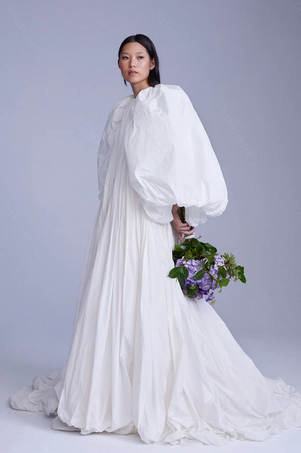 Taffeta Long Wedding Capes With Puff Full Sleeve DJ198