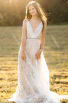 Romantic Fairy Colorfull Embroidery Lace Bohemian Wedding Dresses Noivas DW367