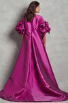 ZJ239 Fuchsia Long Evening Coat Taffeta Cape Stylish