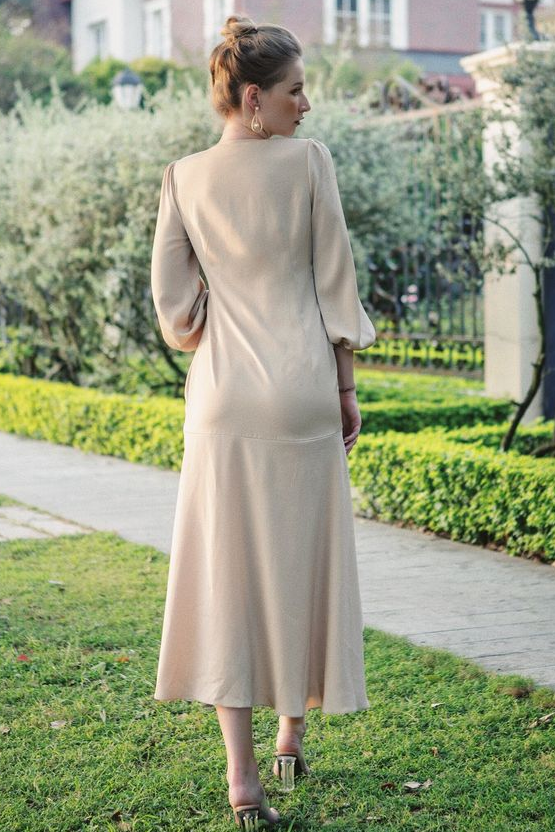 Ful Sleeves V Neck Champagne Simple Bridesmaid Dress TANYA BRIDAL Ful Sleeves V Neck Champagne Simple Bridesmaid Dress TANYA BRIDAL