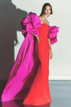 Dramatic Sleeves Sweeping Cape ，Fuchsia Taffeta Jacket DJ301