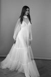 Two Pieces Long Wedding Dress Slit Inside Tulle Outfit