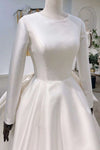 Long Sleeves Satin Wedding Dress With Detachable Swing Train
