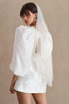 Taffeta Short Mini Wedding Dresss Deep V Puffy Sleeves 24391715
